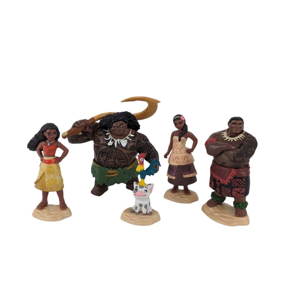 Disney Moana Action Figure Toy Lot‎ of 5 Cake Toppers Maui Hei Hei Mom Dad Pua